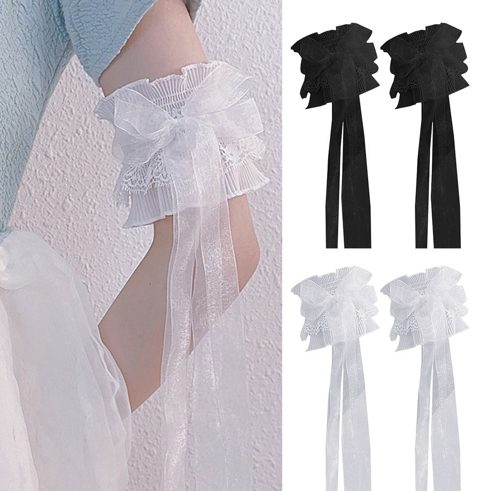 Elastic Lace Trim - Scaldamuscoli manica braccio Bowknot elastico arruffato